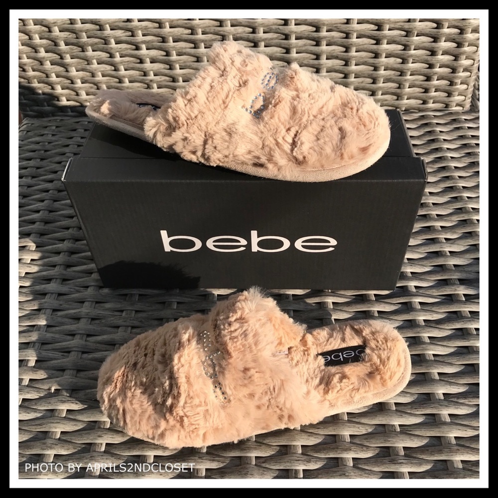 BEBE COZY PLUSH CRYSTAL EMBELLISHED SLIPPERS - Picture 2 of 8